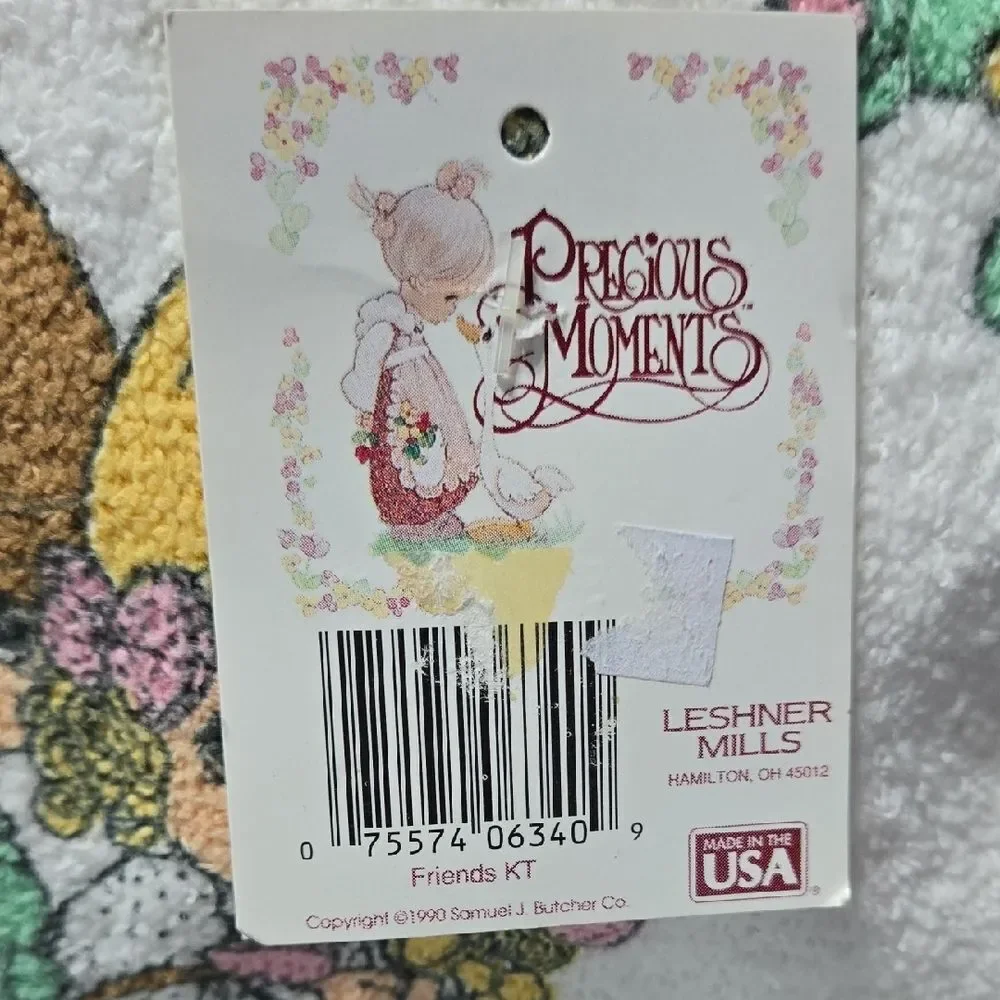 Precious Moments Floral Friends Towel - Green and Pink.. Vintage